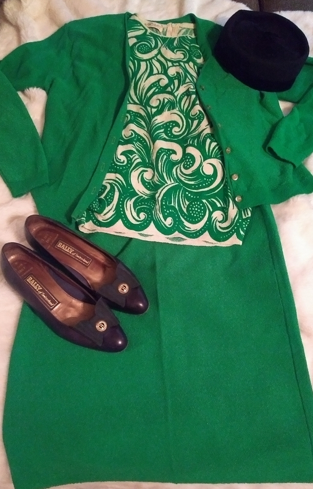Vintage Green Dreams- 3 pc knit skirt suit